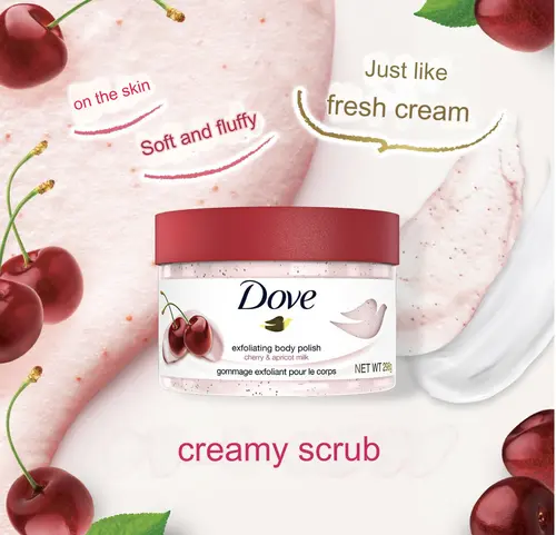 [DV-BScrub-Cherry-298g] Dove - Cherry - Milk Creamy Body Scrub, Exfoliating & Moisturizing - 298 g Body Scrub Units